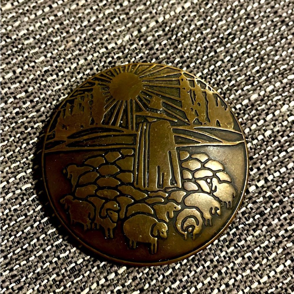 Vintage 1960’s solid brass Sheppard & flock of sheep at sunrise